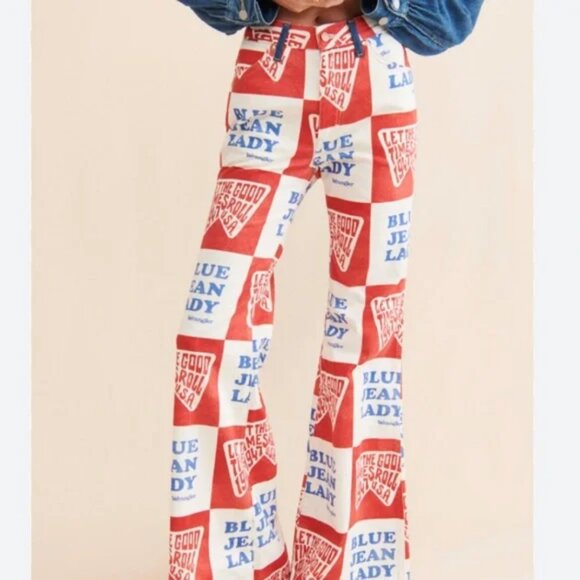 Wrangler Wanderer Printed High Rise Flare Blue Lady Jeans - Picture 3 of 9